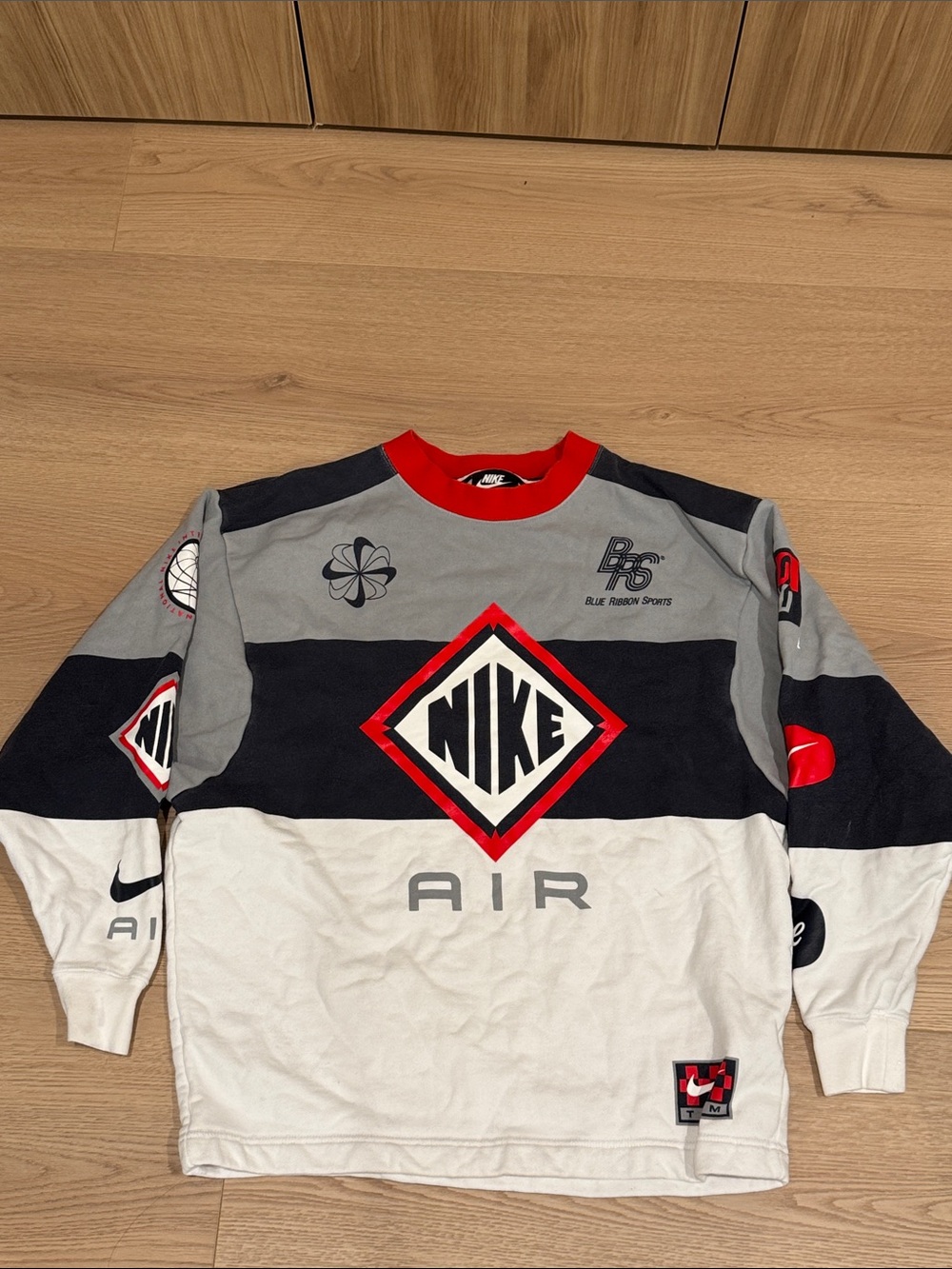 Nike Colorblock Crewneck Sweatshirt - Gray, Black, Red, White